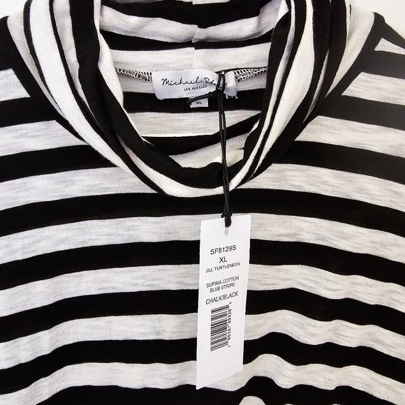 NWT Michael Stars Size XL Black & White Stripe Turtleneck Supima Cotton Basic - Picture 6 of 10